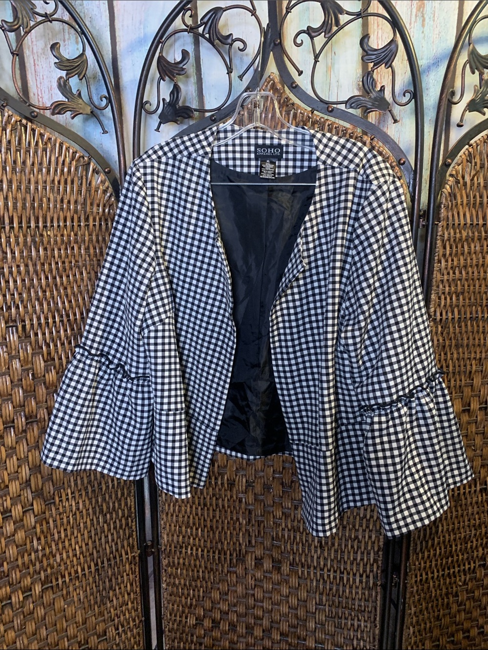 Soho Apparel Ltd Checked Ruffle Sleeve Jacket XL